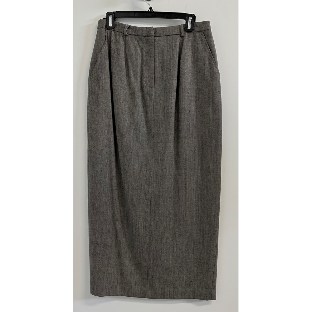 Valerie Stevens Pure Wool Maxi Skirt Gray Brown Micro Check Size 12